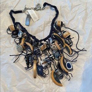 Chico's Blue, Silver and Brown Statement Necklace